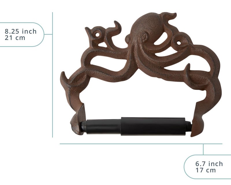 Comfify Decorative Cast Iron Octopus Toilet Paper Holder â€“ Wall Mounted Nautical Bathroom Decor â€“ Kraken Design â€“ Easy to Install with Screws & Anchors â€“ Rust Brown - Image 2